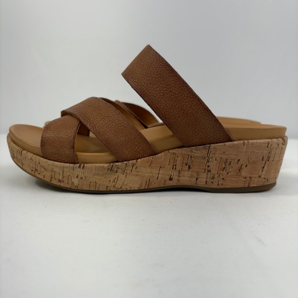 Kork-Ease Womens Camellia K68406 Brown Leather Cork Wedge Slide Sandals Size 6